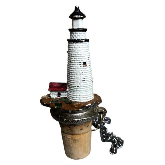 WTU Lighthouse Bottle Stopper Wine Liquor with Chain 3.75" Vintage Nautical Deco - Picture 7 of 10